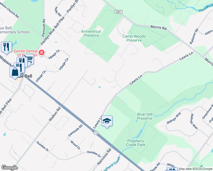 map of restaurants, bars, coffee shops, grocery stores, and more near 750 West Curry Drive in Blue Bell