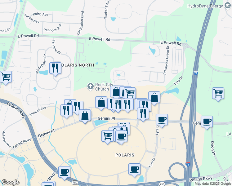 map of restaurants, bars, coffee shops, grocery stores, and more near 1352 Gage Street in Columbus