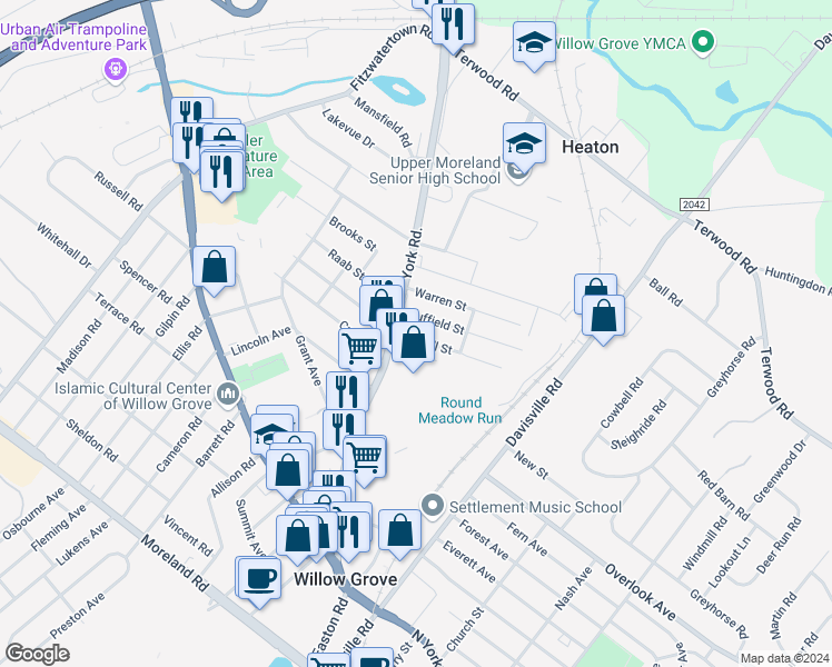 map of restaurants, bars, coffee shops, grocery stores, and more near 241 Fairhill St in Willow Grove