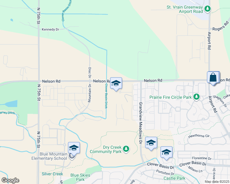 map of restaurants, bars, coffee shops, grocery stores, and more near 4901 Nelson Road in Longmont