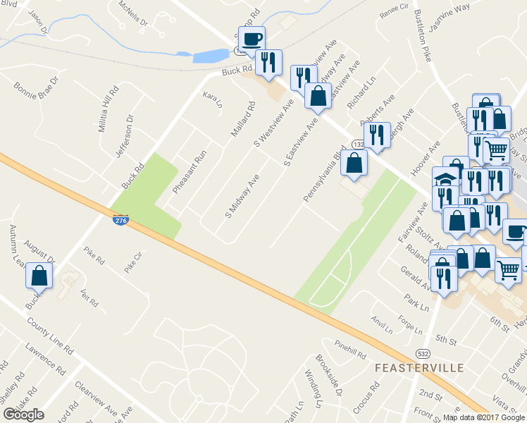 map of restaurants, bars, coffee shops, grocery stores, and more near 124 South Eastview Avenue in Feasterville-Trevose