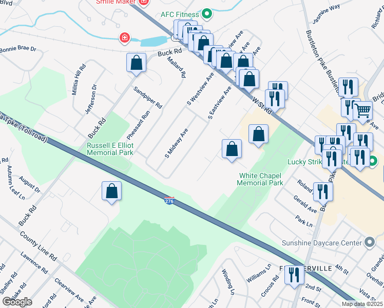 map of restaurants, bars, coffee shops, grocery stores, and more near 124 South Eastview Avenue in Feasterville-Trevose