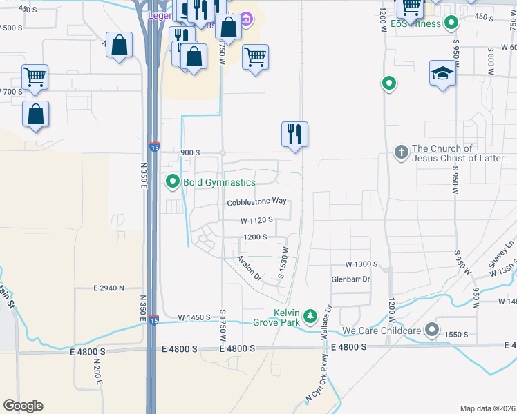 map of restaurants, bars, coffee shops, grocery stores, and more near 1652 West 1065 South in Springville