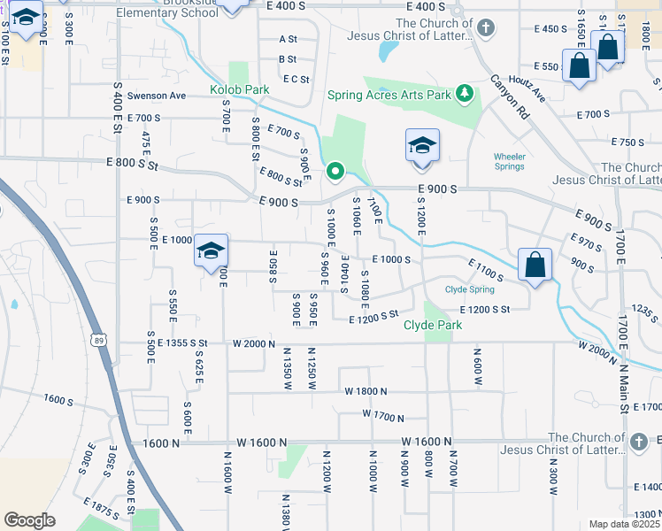 map of restaurants, bars, coffee shops, grocery stores, and more near 911 East 1000 South in Springville