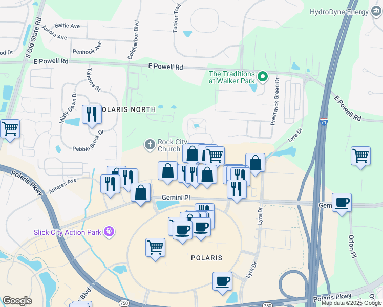 map of restaurants, bars, coffee shops, grocery stores, and more near 9100 Quantum Square Drive in Columbus