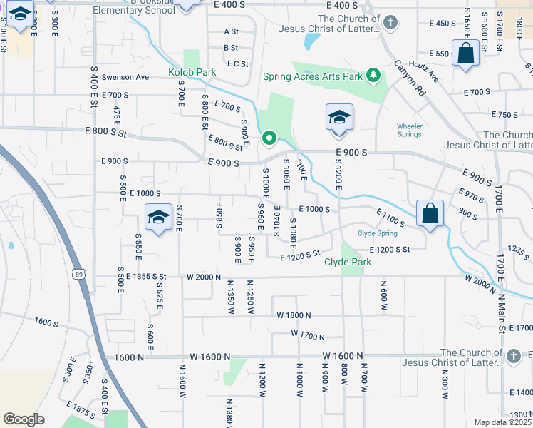 map of restaurants, bars, coffee shops, grocery stores, and more near 911 East 1000 South in Springville