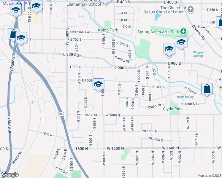 map of restaurants, bars, coffee shops, grocery stores, and more near 760 East 1000 South in Springville