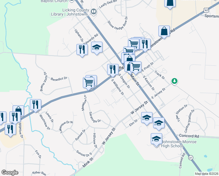 map of restaurants, bars, coffee shops, grocery stores, and more near 133 West Coshocton Street in Johnstown