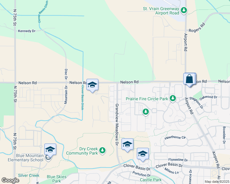 map of restaurants, bars, coffee shops, grocery stores, and more near 629 Grandview Meadows Drive in Longmont