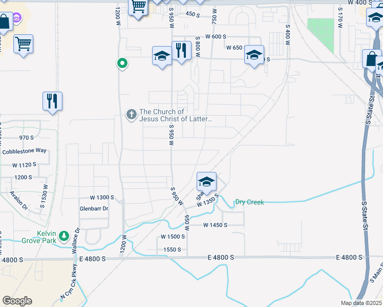 map of restaurants, bars, coffee shops, grocery stores, and more near 859 West 1050 South in Springville