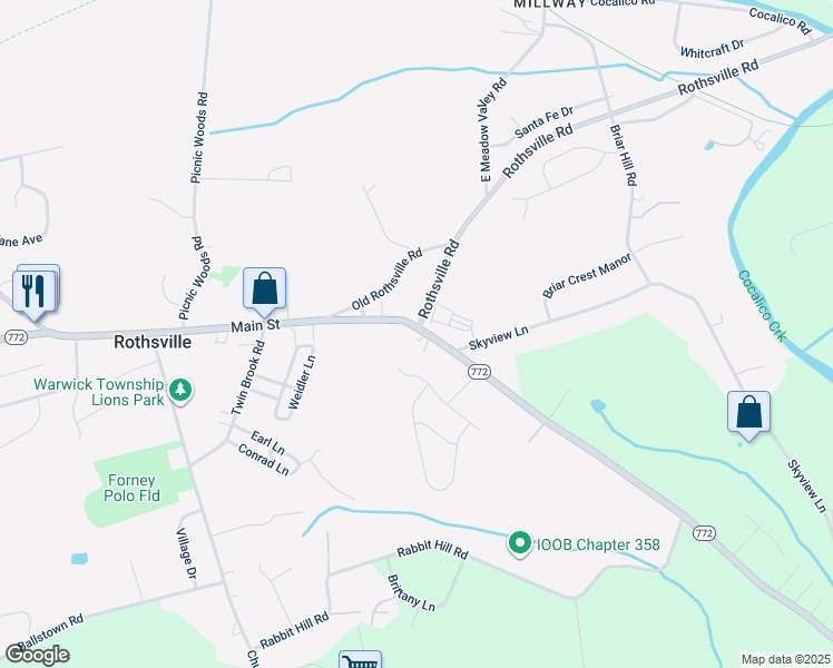 map of restaurants, bars, coffee shops, grocery stores, and more near 2160 Main Street in Lititz