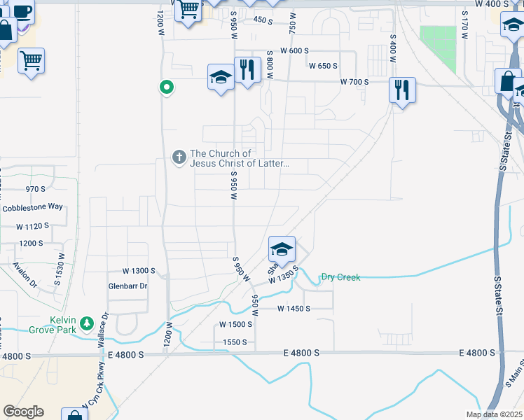 map of restaurants, bars, coffee shops, grocery stores, and more near 859 West 1050 South in Springville