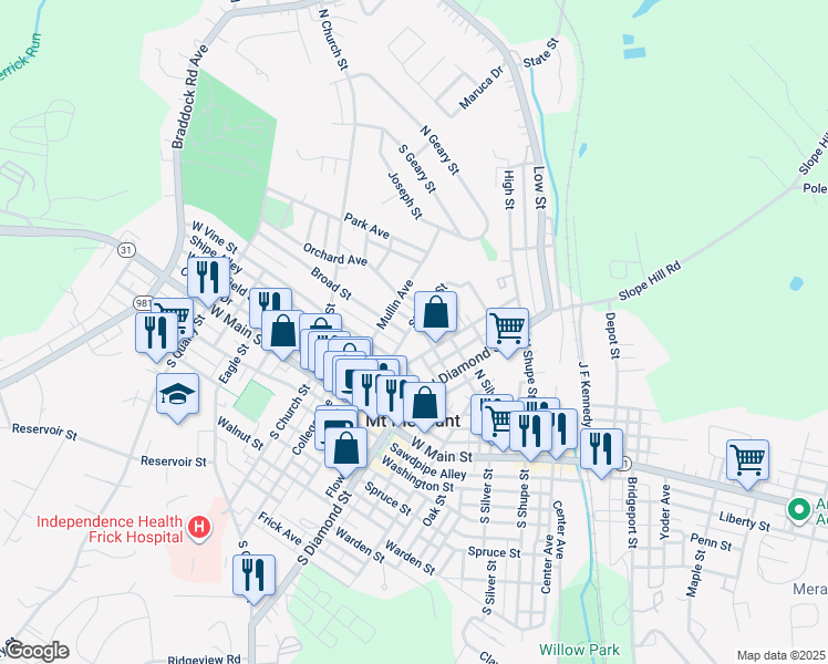 map of restaurants, bars, coffee shops, grocery stores, and more near 140 Saint Clair Street in Mount Pleasant