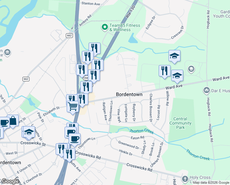 map of restaurants, bars, coffee shops, grocery stores, and more near 270 Ward Avenue in Fieldsboro