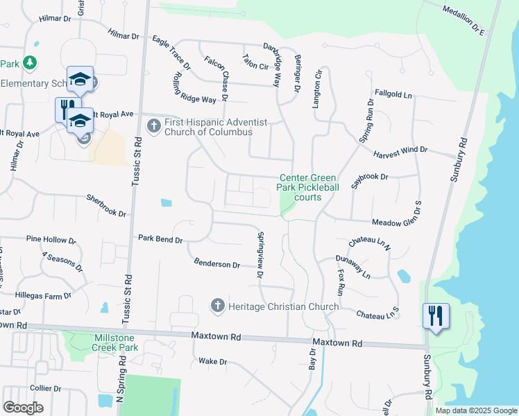 map of restaurants, bars, coffee shops, grocery stores, and more near 6599 Varick Lane in Westerville