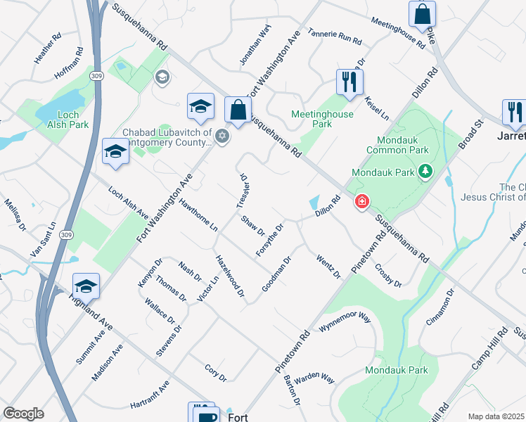 map of restaurants, bars, coffee shops, grocery stores, and more near 1215 Dillon Road in Fort Washington