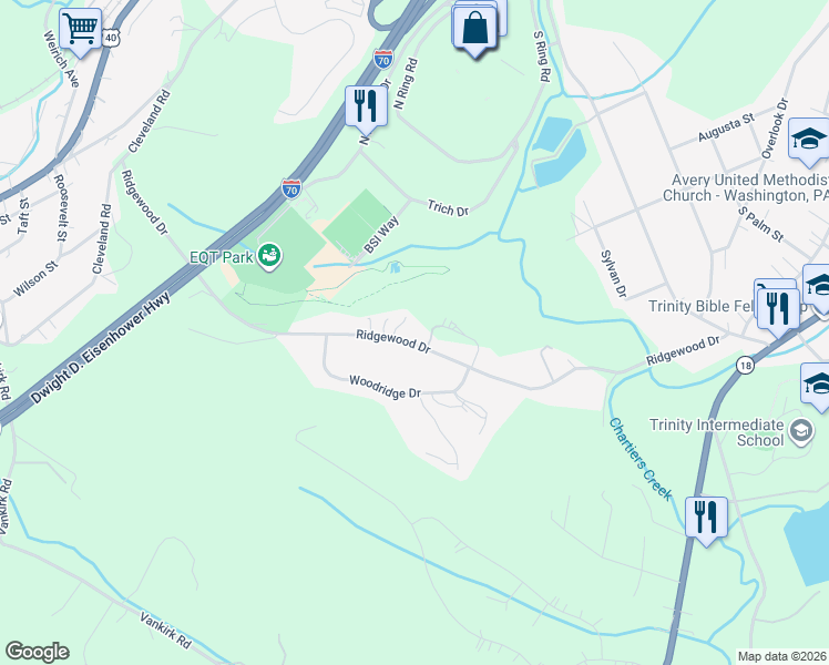 map of restaurants, bars, coffee shops, grocery stores, and more near 1727 Ridgewood Drive in Washington