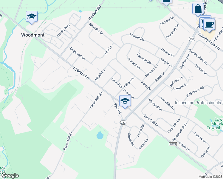 map of restaurants, bars, coffee shops, grocery stores, and more near 3515 Post Road in Montgomery County