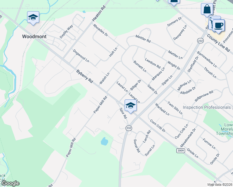 map of restaurants, bars, coffee shops, grocery stores, and more near 3515 Post Road in Montgomery County