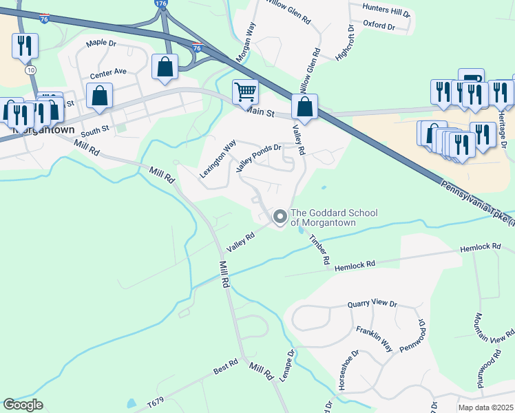 map of restaurants, bars, coffee shops, grocery stores, and more near 50 Dover Court in Morgantown
