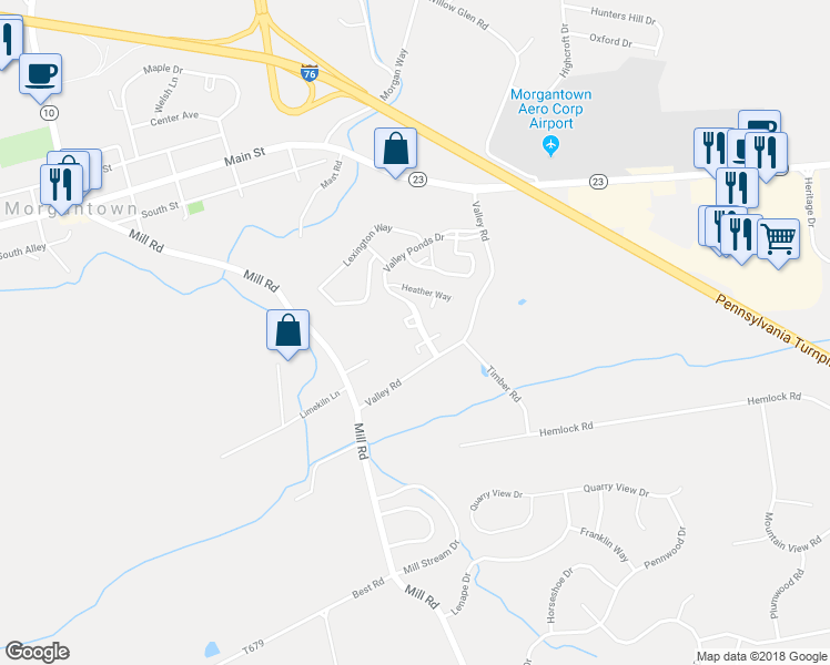 map of restaurants, bars, coffee shops, grocery stores, and more near 50 Dover Court in Morgantown