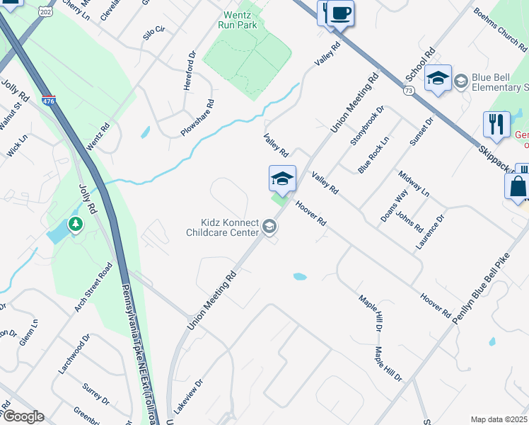 map of restaurants, bars, coffee shops, grocery stores, and more near 980 Harvest Drive in Blue Bell