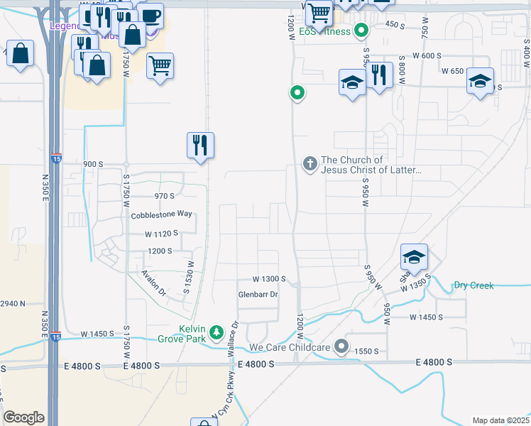map of restaurants, bars, coffee shops, grocery stores, and more near 1046 South 1300 West in Springville