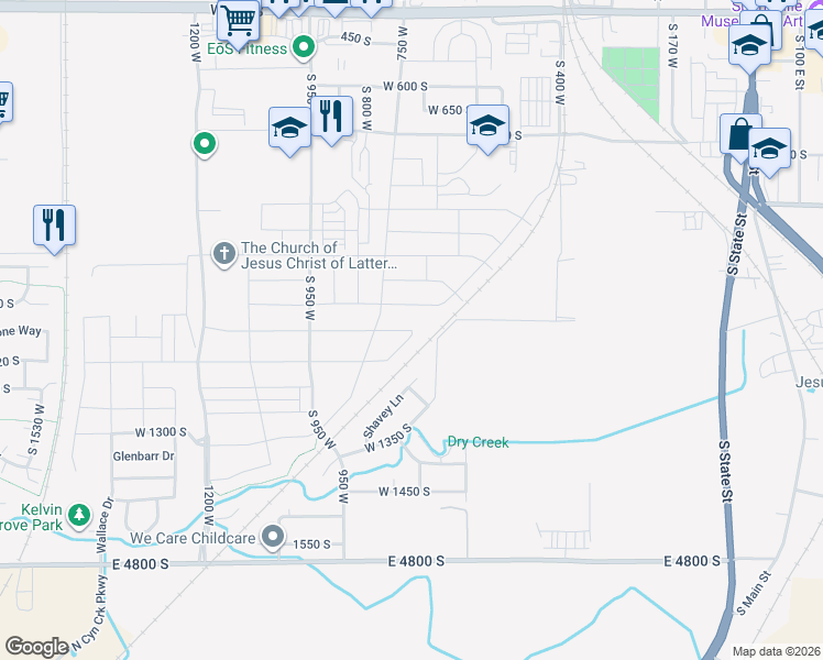 map of restaurants, bars, coffee shops, grocery stores, and more near 714 West 1050 South in Springville
