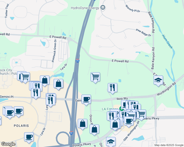 map of restaurants, bars, coffee shops, grocery stores, and more near 8175 Colonial Meadows Drive in Lewis Center