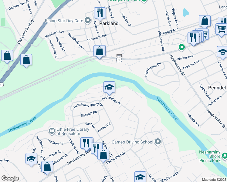 map of restaurants, bars, coffee shops, grocery stores, and more near 3020 Ashley Court in Bensalem