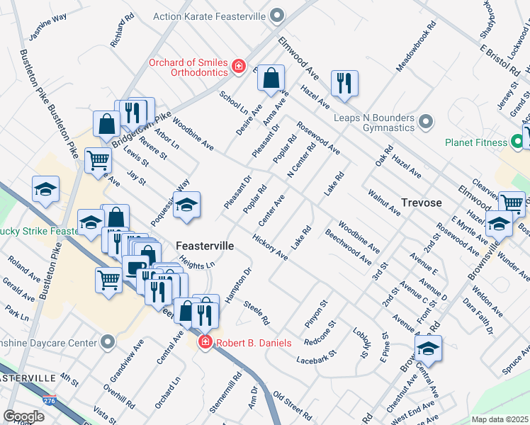 map of restaurants, bars, coffee shops, grocery stores, and more near 1442 Center Avenue in Feasterville-Trevose
