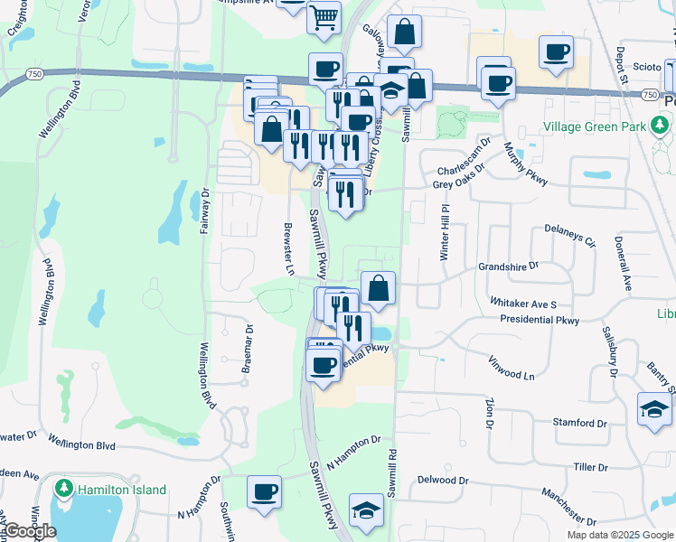map of restaurants, bars, coffee shops, grocery stores, and more near 3891 Sandstone Circle in Powell