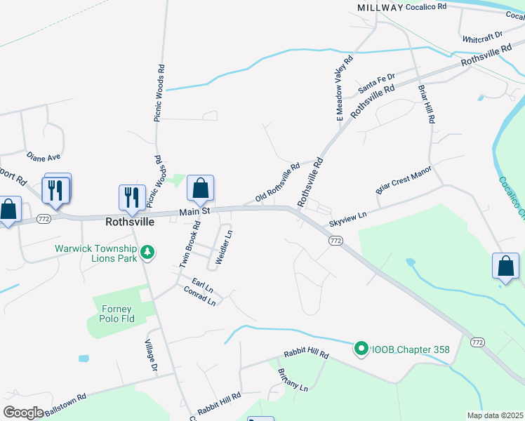 map of restaurants, bars, coffee shops, grocery stores, and more near 2136 Main Street in Lititz