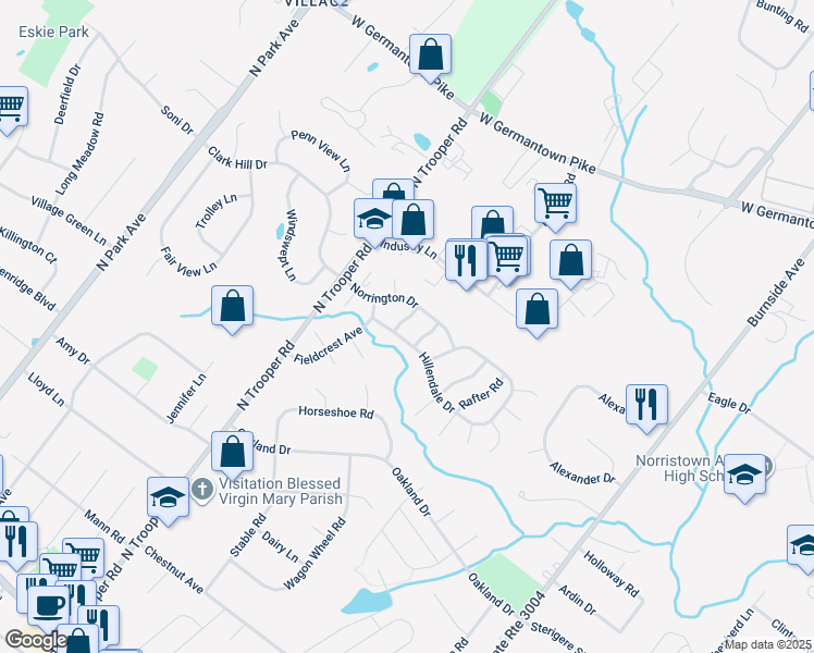 map of restaurants, bars, coffee shops, grocery stores, and more near 610 Greentree Lane in Norristown
