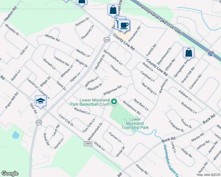 map of restaurants, bars, coffee shops, grocery stores, and more near 3780 Ridgeview Road in Montgomery County