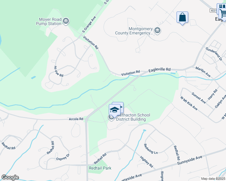 map of restaurants, bars, coffee shops, grocery stores, and more near 4070 Eagleville Road in Norristown