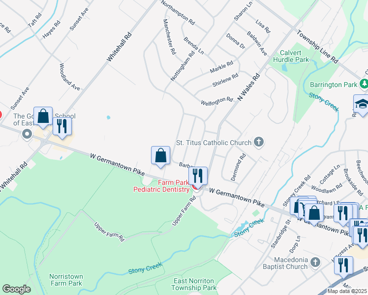 map of restaurants, bars, coffee shops, grocery stores, and more near in East Norriton