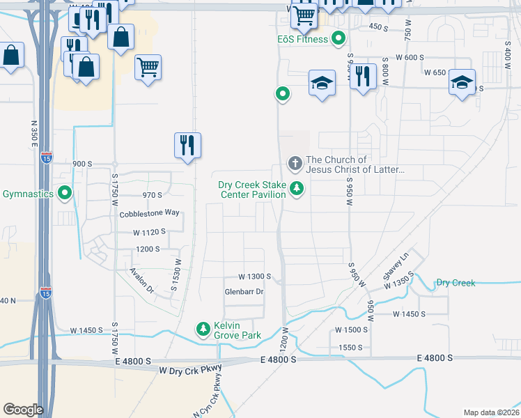 map of restaurants, bars, coffee shops, grocery stores, and more near 1032 South 1200 West in Springville