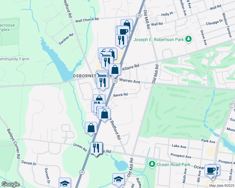 map of restaurants, bars, coffee shops, grocery stores, and more near 151 Spring Lake Garden Court in Spring Lake