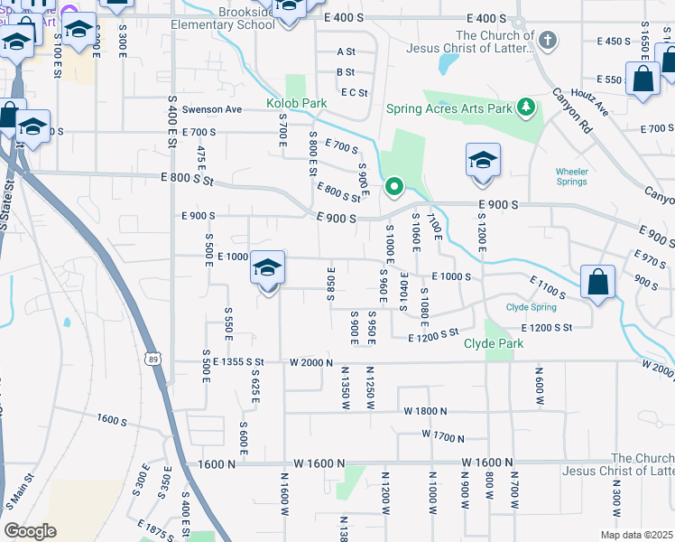 map of restaurants, bars, coffee shops, grocery stores, and more near 1035 South 850 East in Springville