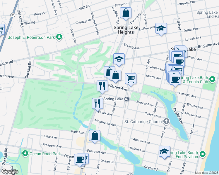 map of restaurants, bars, coffee shops, grocery stores, and more near 1001 New Jersey 71 in Spring Lake