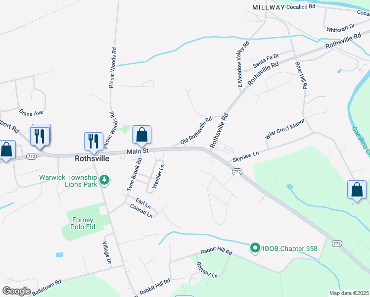map of restaurants, bars, coffee shops, grocery stores, and more near 2133 Main Street in Lititz