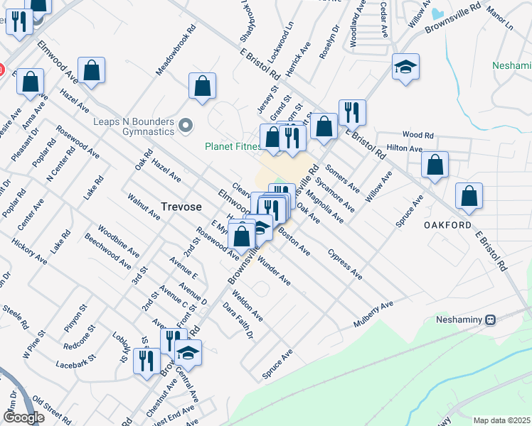 map of restaurants, bars, coffee shops, grocery stores, and more near 659 Clearview Avenue in Feasterville-Trevose