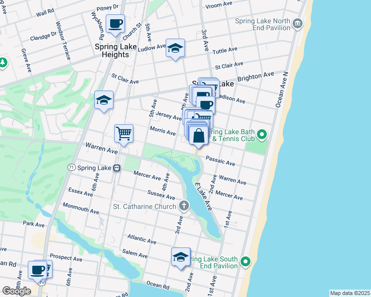 map of restaurants, bars, coffee shops, grocery stores, and more near 310 Passaic Avenue in Spring Lake