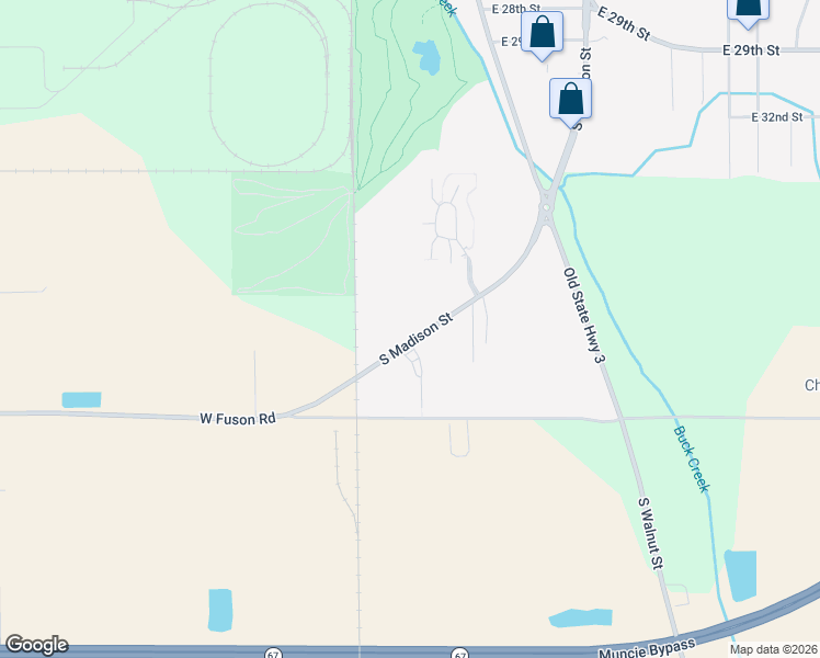 map of restaurants, bars, coffee shops, grocery stores, and more near 4615 South Madison Street in Muncie