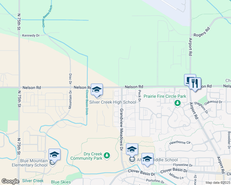map of restaurants, bars, coffee shops, grocery stores, and more near 621 Robert Street in Longmont
