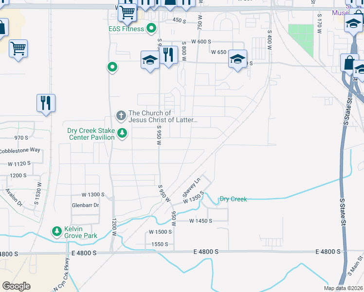 map of restaurants, bars, coffee shops, grocery stores, and more near 834 West 1050 South in Springville