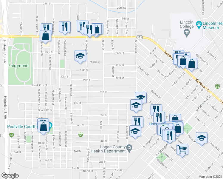 map of restaurants, bars, coffee shops, grocery stores, and more near 192 9th Street in Lincoln
