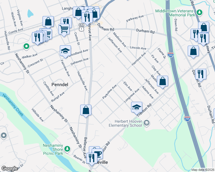 map of restaurants, bars, coffee shops, grocery stores, and more near 112 Holly Avenue in Penndel
