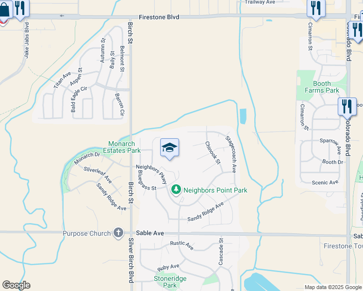 map of restaurants, bars, coffee shops, grocery stores, and more near 5256 Stagecoach Avenue in Longmont